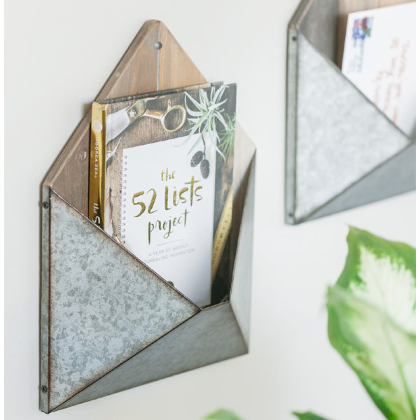 Gracie Oaks Pocket Metal and Wood Envelope Letter Organizer Wall Décor